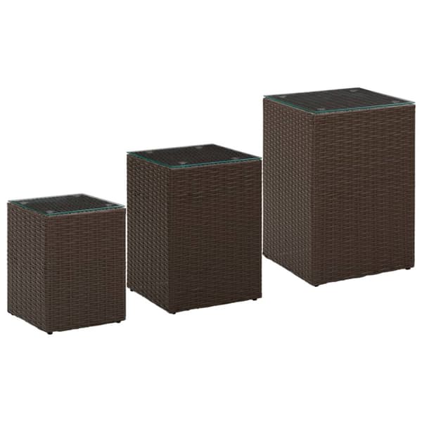 vidaXL sideborde med glastop 3 stk. polyrattan brun -  Sideborde