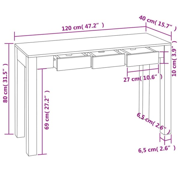 vidaXL konsolbord med 3 skuffer 80 cm massivt sheeshamtræ - Sideborde