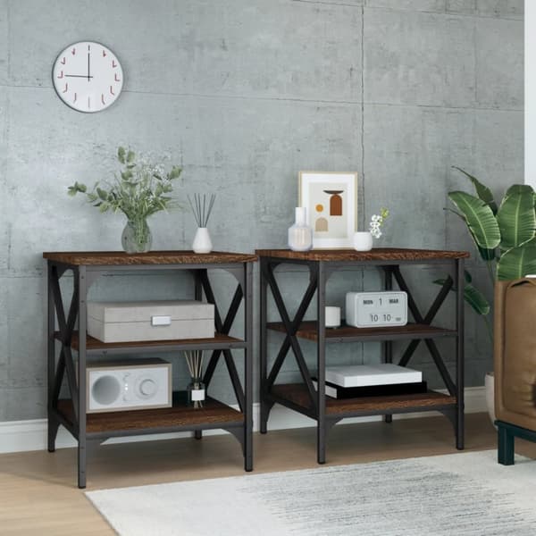 vidaXL sideborde 2 stk. 40x42x50 cm konstrueret træ brun egetræsfarve - Sideborde