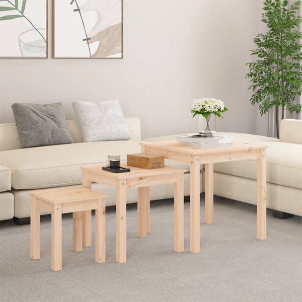 vidaXL Satsbord 3 st massiv furu - Avlastningsbord