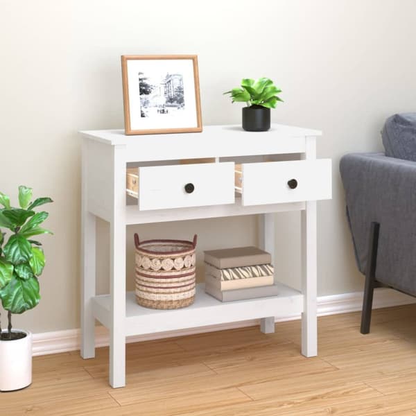 vidaXL Konsolipöytä valkoinen 75x35x75 cm täysi mänty -  Apupöydät