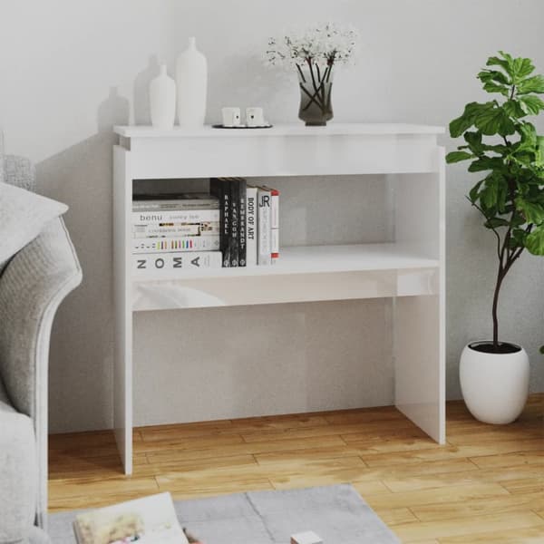 vidaXL konsolbord 80x30x80 cm konstrueret træ hvid højglans -  Sideborde