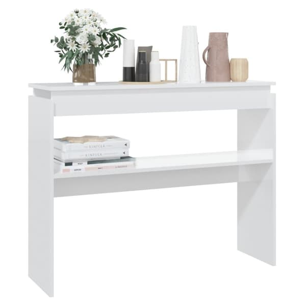 vidaXL konsolbord 102x30x80 cm konstrueret træ hvid højglans -  Sideborde