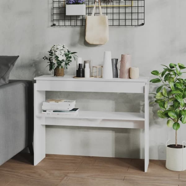vidaXL konsolbord 102x30x80 cm konstrueret træ hvid højglans - Sideborde