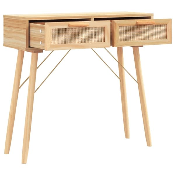vidaXL Konsolipöytä ruskea 80x30x75 cm täysi mänty ja rottinki -  Apupöydät