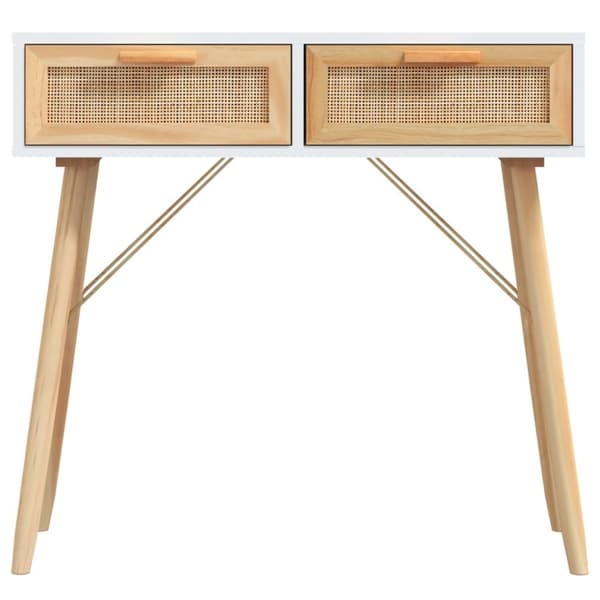 vidaXL konsolbord 80x30x75 cm massivt fyrretræ og naturlig rattan hvid -  Sideborde