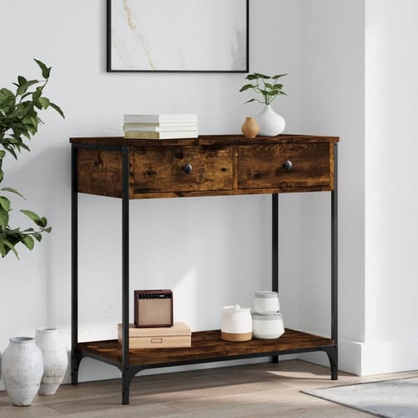 vidaXL konsolbord 75x34,5x75 cm konstrueret træ røget egetræsfarve -  Sideborde