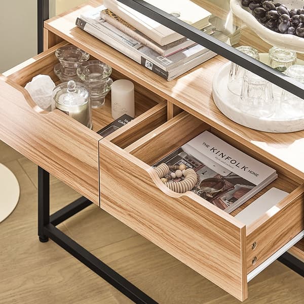 Rootz Modern skænkkonsolbord - Hallbord - Sidebord - Glasplade - Rummelig opbevaring - Robust design - Justerbare fødder - 81 cm x 78 cm x 35 cm