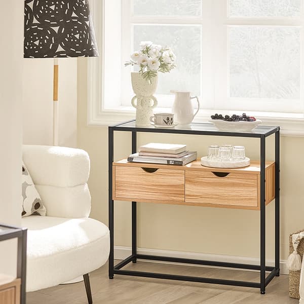 Rootz Modern skænkkonsolbord - Hallbord - Sidebord - Glasplade - Rummelig opbevaring - Robust design - Justerbare fødder - 81 cm x 78 cm x 35 cm