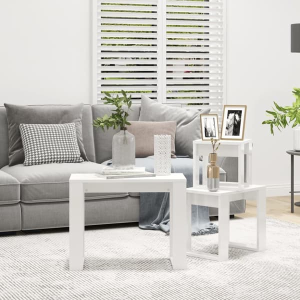 The Living Store indskudsborde 3 stk. konstrueret træ hvid højglans - Sideborde