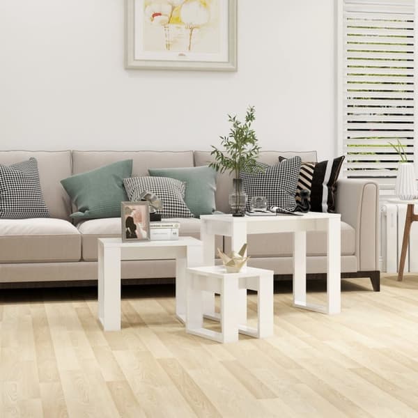 The Living Store indskudsborde 3 stk. konstrueret træ hvid højglans - Sideborde