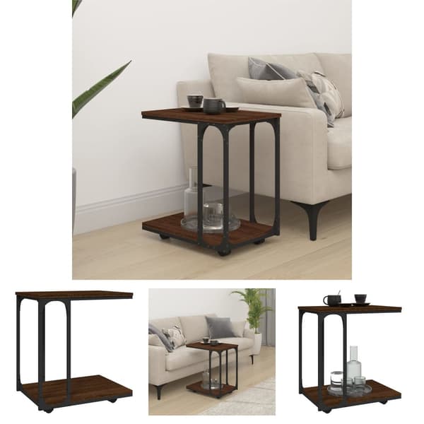 The Living Store sidebord med hjul 50x35x55,5 cm konstrueret træ brunt egetræ -  Sideborde