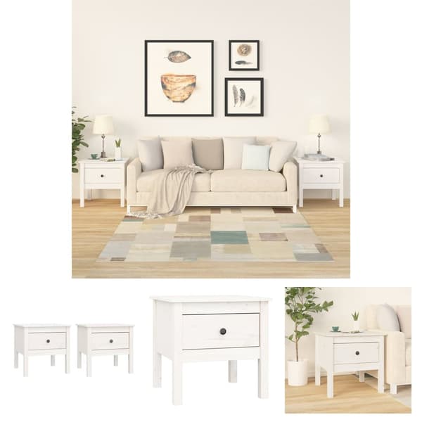 The Living Store sideborde 2 stk. 50x50x49 cm massivt fyrretræ hvid - Sideborde