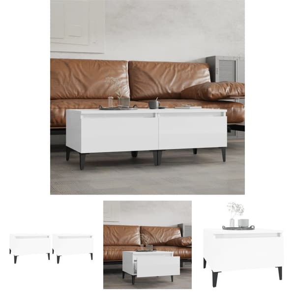 The Living Store sideborde 2 stk. 50x46x35 cm konstrueret træ hvid højglans -  Sideborde
