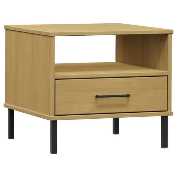 The Living Store sengebord med metalben OSLO massivt fyrretræ brun - Sideborde