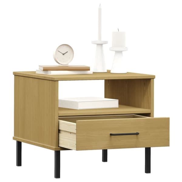 The Living Store sengebord med metalben OSLO massivt fyrretræ brun - Sideborde