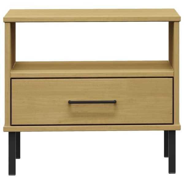 The Living Store sengebord med metalben OSLO massivt fyrretræ brun - Sideborde