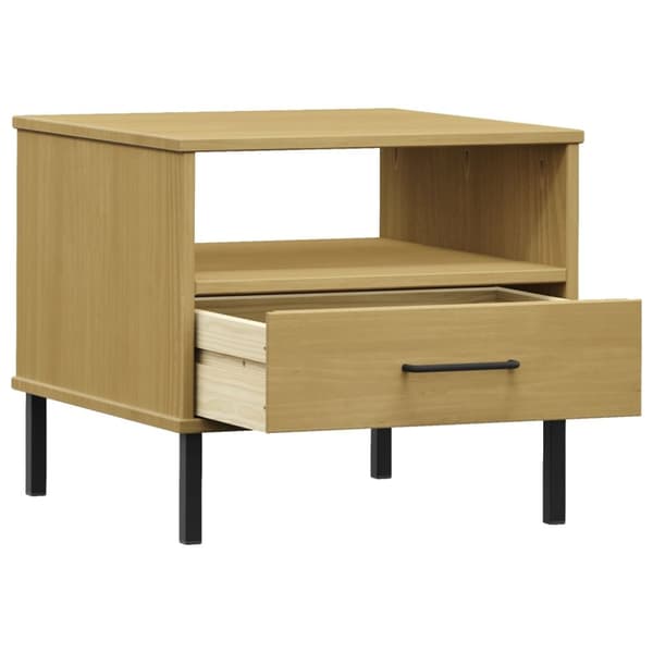 The Living Store sengebord med metalben OSLO massivt fyrretræ brun -  Sideborde