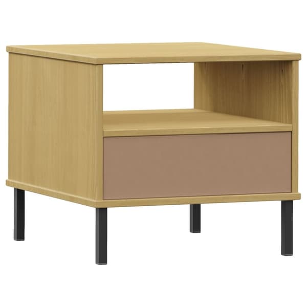 The Living Store sengebord med metalben OSLO massivt fyrretræ brun - Sideborde