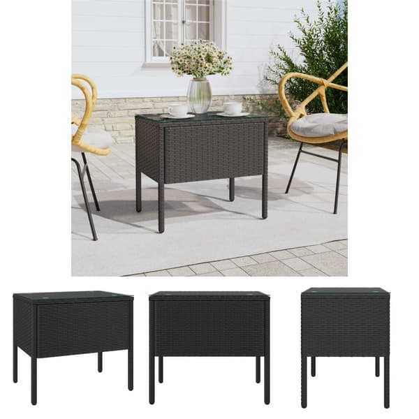 The Living Store sidebord 53x37x48 cm polyrattan og hærdet glas sort -  Sideborde