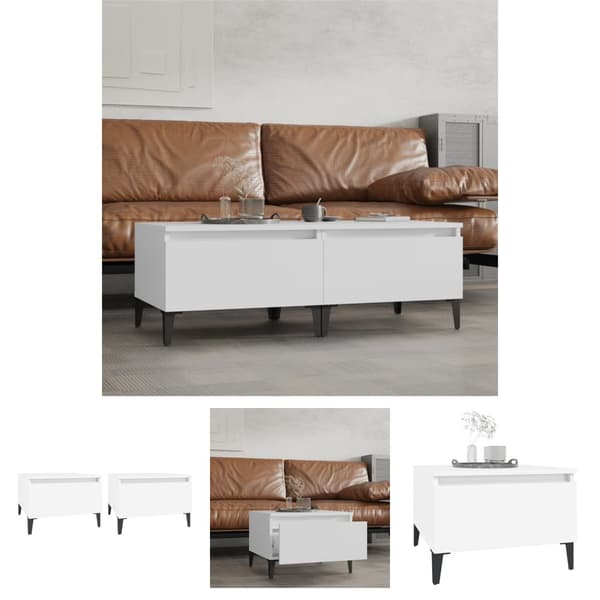 The Living Store sideborde 2 stk. 50x46x35 cm konstrueret træ hvid -  Sideborde