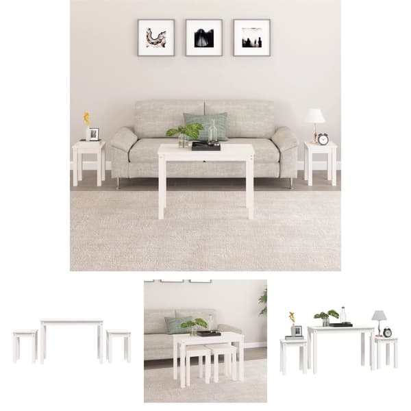 The Living Store indskudsborde 3 stk. massivt fyrretræ hvid - Sideborde