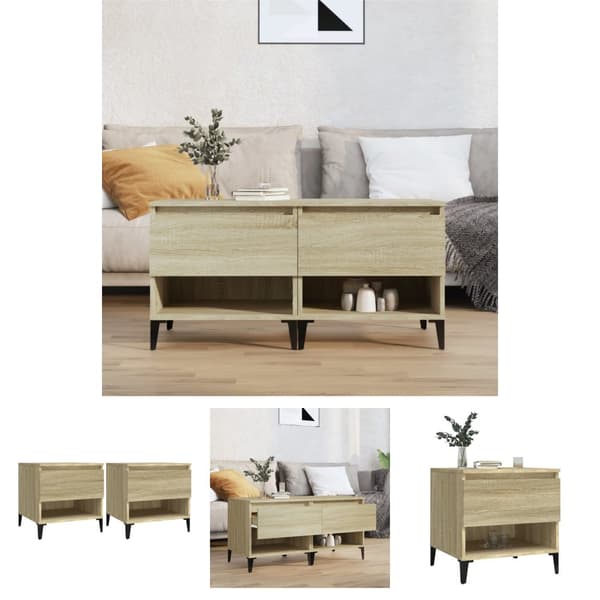 The Living Store sideborde 2 stk. 50x46x50 cm konstrueret træ sonoma-eg -  Sideborde