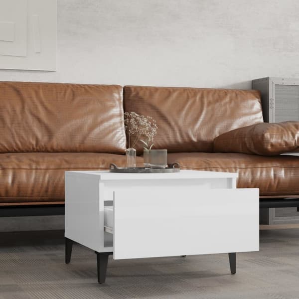 The Living Store sidebord 50x46x35 cm konstrueret træ hvid højglans - Sideborde
