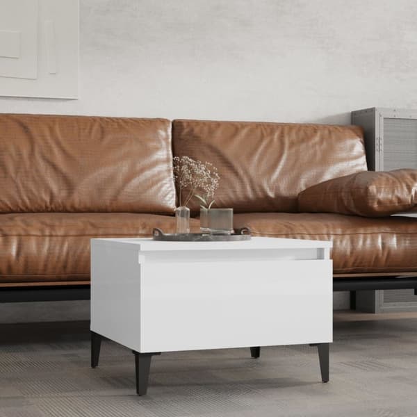 The Living Store sidebord 50x46x35 cm konstrueret træ hvid højglans - Sideborde