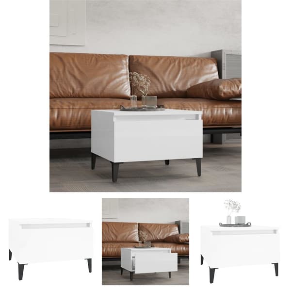 The Living Store sidebord 50x46x35 cm konstrueret træ hvid højglans -  Sideborde