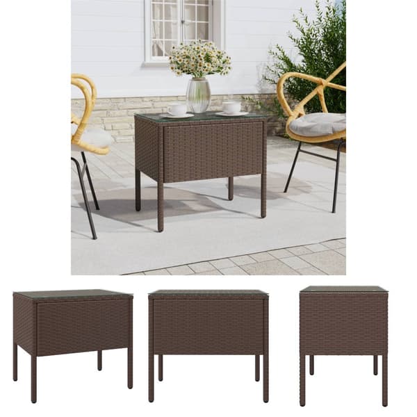 The Living Store sidebord 53x37x48 cm polyrattan og hærdet glas brun -  Sideborde