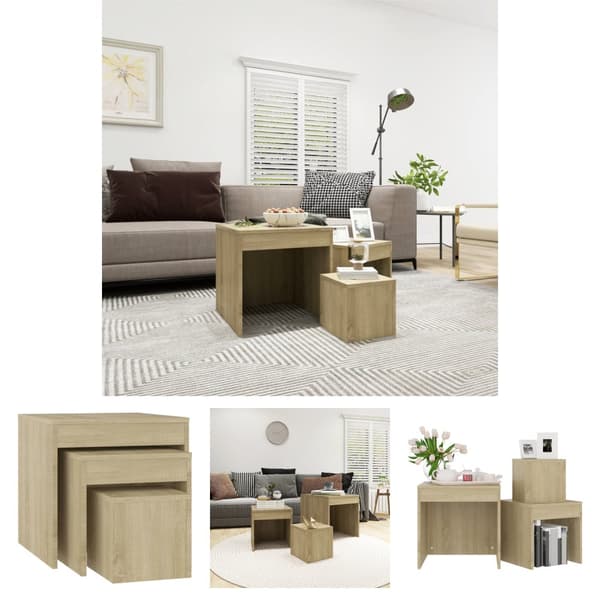 The Living Store Satsbord 3 st sonoma-ek konstruerat trä -  Avlastningsbord