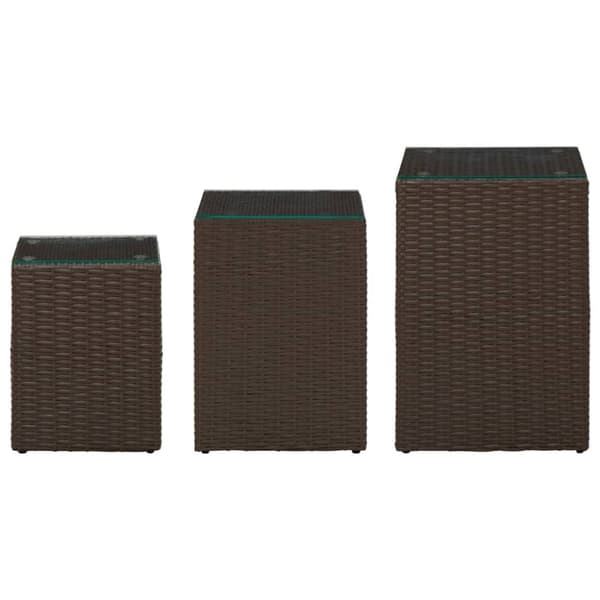 The Living Store sideborde med glastop 3 stk. polyrattan brun -  Sideborde