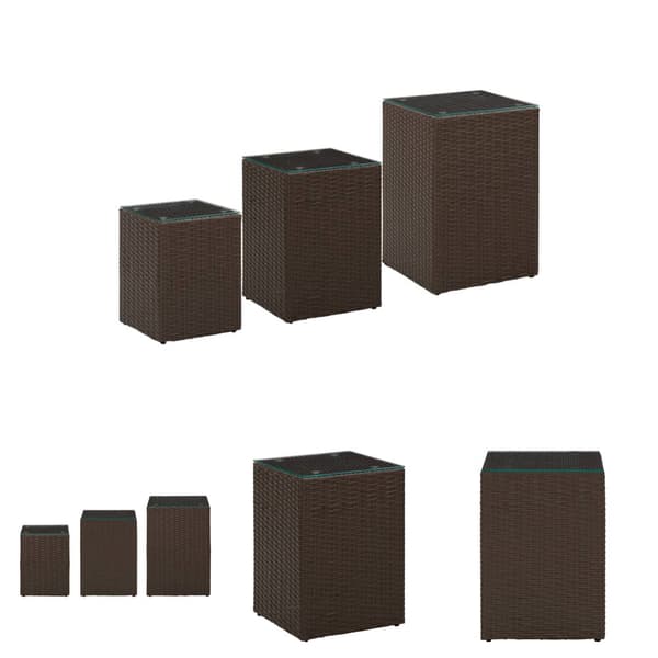 The Living Store sideborde med glastop 3 stk. polyrattan brun - Sideborde