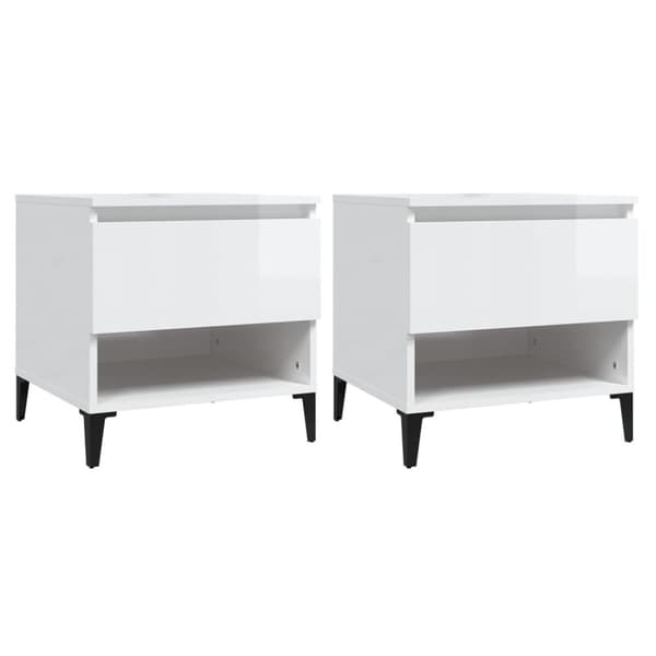 The Living Store sideborde 2 stk. 50x46x50 cm konstrueret træ hvid højglans -  Sideborde