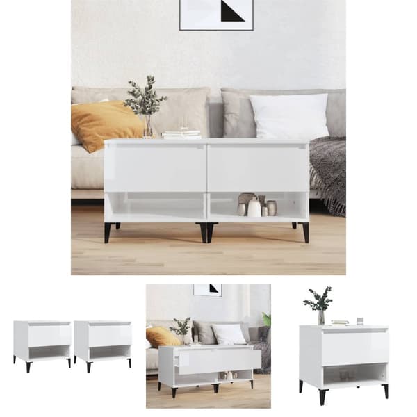 The Living Store sideborde 2 stk. 50x46x50 cm konstrueret træ hvid højglans - Sideborde