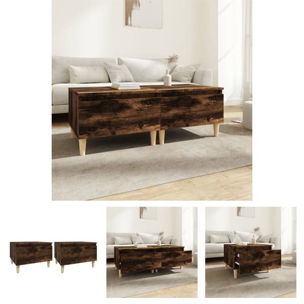 The Living Store sideborde 2 stk. 50x46x35 cm konstrueret træ røget egetræsfarve -  Sideborde