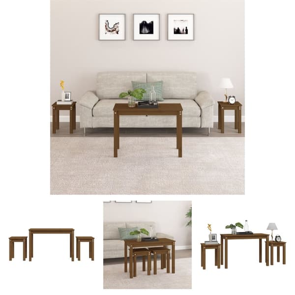 The Living Store Satsbord 3 st honungsbrun massiv furu -  Avlastningsbord