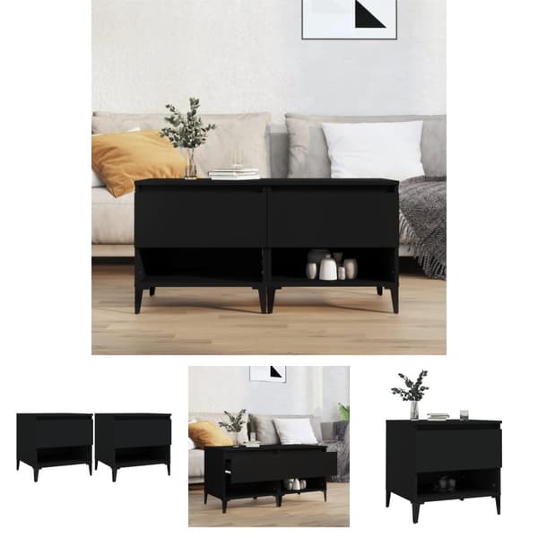 The Living Store sideborde 2 stk. 50x46x50 cm konstrueret træ sort -  Sideborde