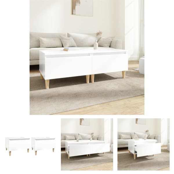 The Living Store sideborde 2 stk. 50x46x35 cm konstrueret træ hvid højglans - Sideborde