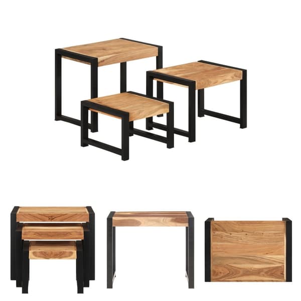 The Living Store indskudsborde 3 dele massivt træ med sheeshamfinish -  Sideborde