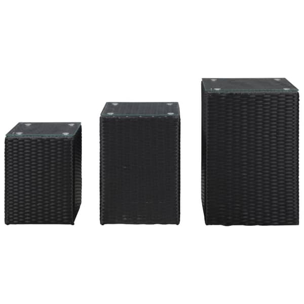 The Living Store sideborde med glastop 3 stk. polyrattan sort - Sideborde