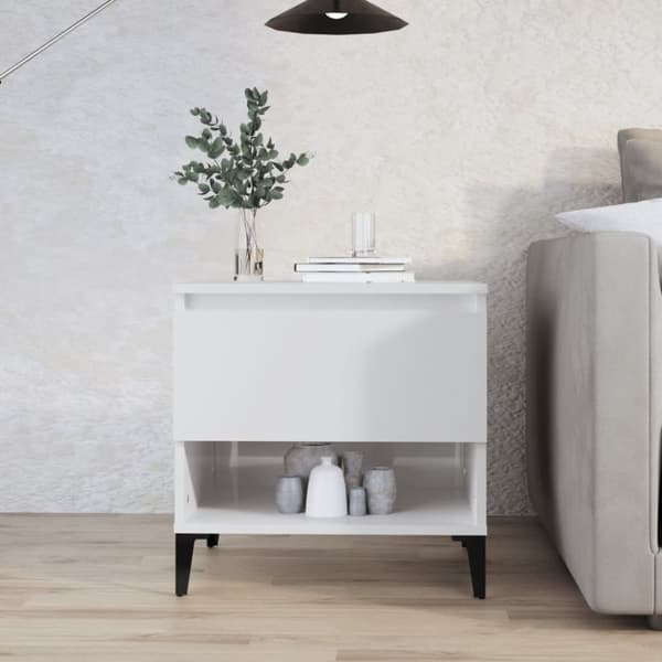 The Living Store sidebord 50x46x50 cm konstrueret træ hvid højglans - Sideborde
