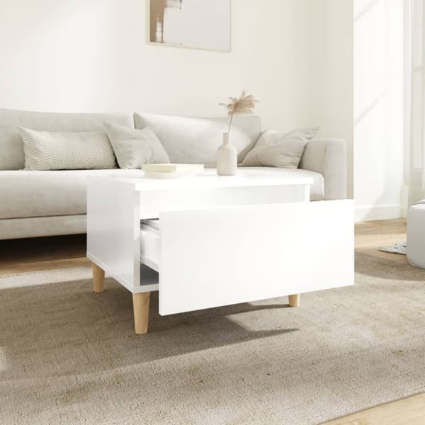 The Living Store sidebord 50x46x35 cm konstrueret træ hvid højglans - Sideborde
