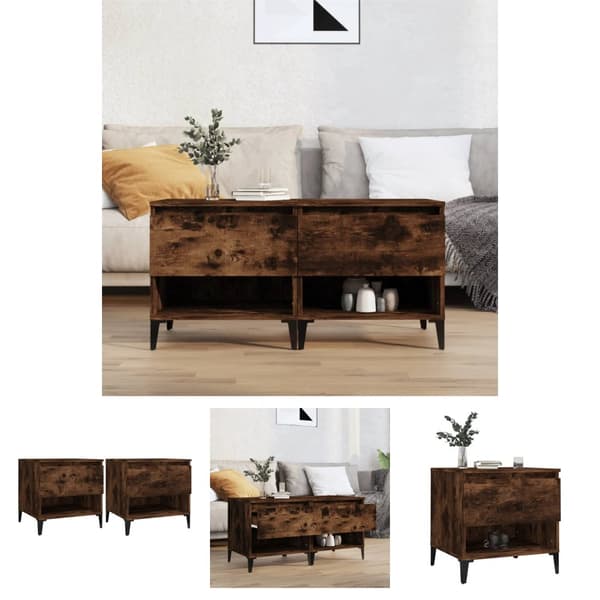 The Living Store sideborde 2 stk. 50x46x50 cm konstrueret træ røget egetræsfarve - Sideborde