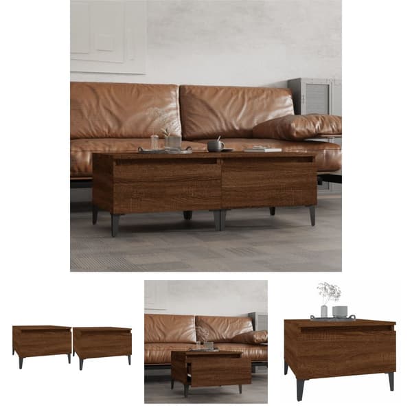 The Living Store sideborde 2 stk. 50x46x35 cm konstrueret træ brun egetræsfarve -  Sideborde