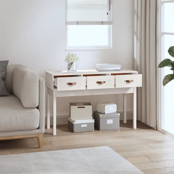 The Living Store Konsolipöytä valkoinen 114x40x75 cm täysi mänty -  Apupöydät