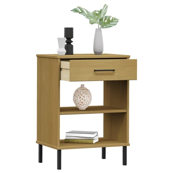 The Living Store konsolbord med metalben OSLO massivt fyrretræ brun -  Sideborde