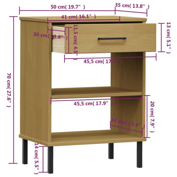 The Living Store konsolbord med metalben OSLO massivt fyrretræ brun -  Sideborde