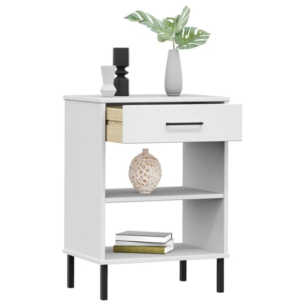 The Living Store Konsolbord med metallben OSLO vit massiv furu - Avlastningsbord